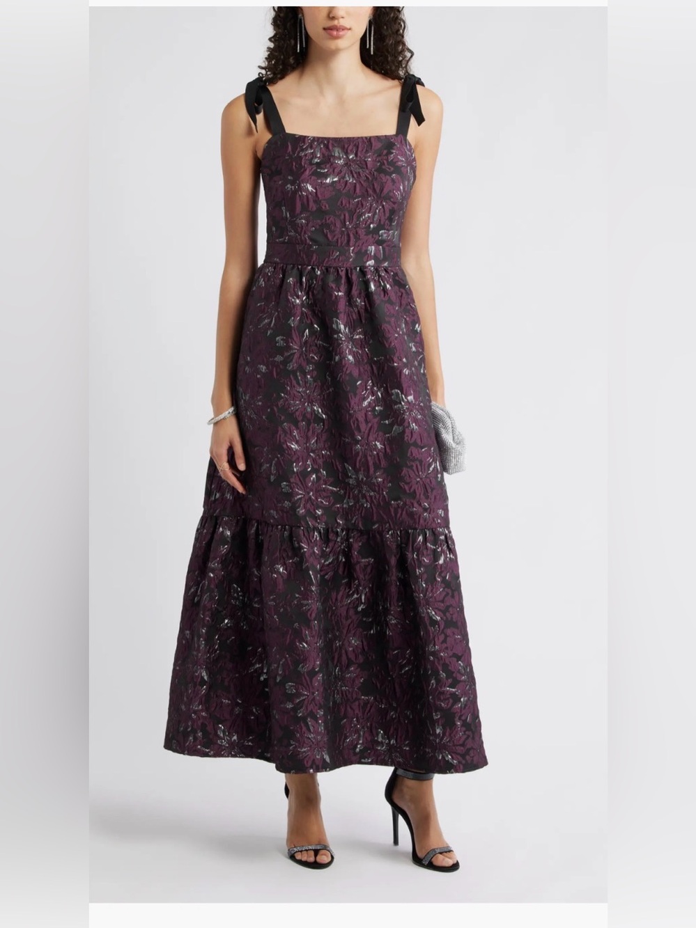Chelsea28 Tiered Floral Brocade Tie Strap Purple Maxi Dress Size:S $149